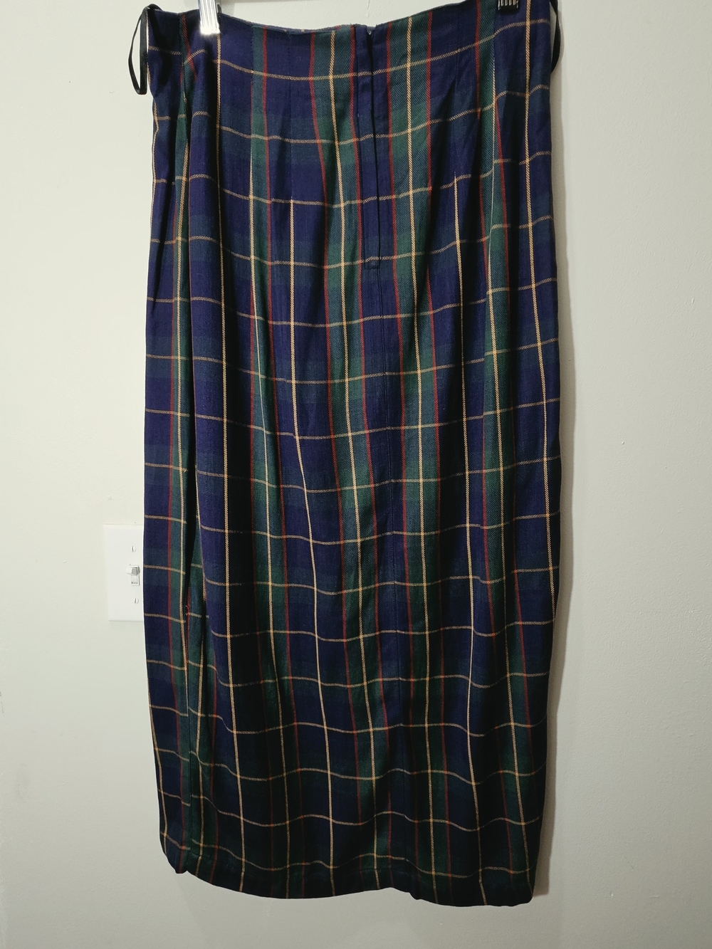 Navy & Green Tartan Plaid Cotton Blend Maxi Wrap Skirt Size 10 Preppy Career - Picture 6 of 11